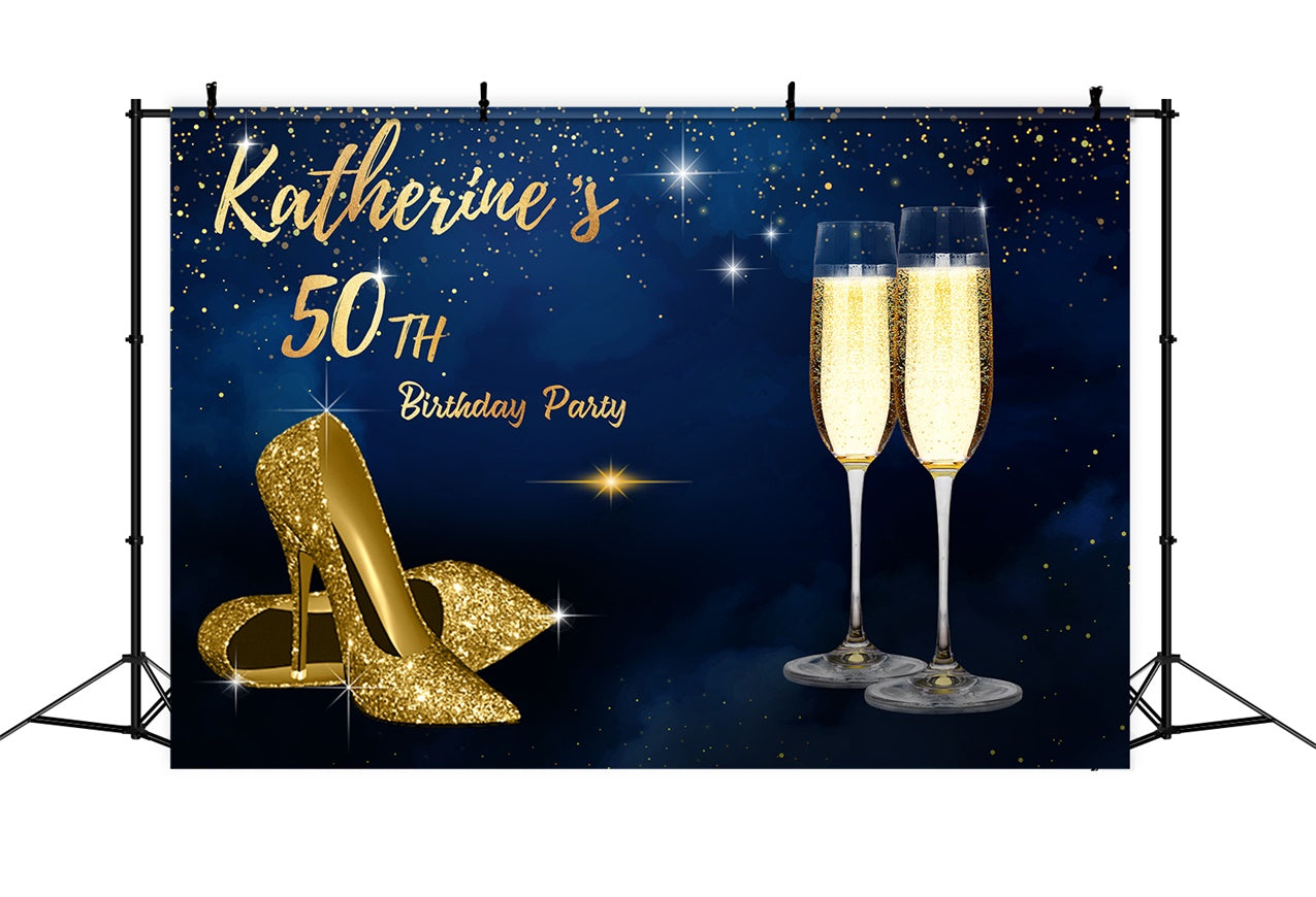 Custom 50th Birthday Backdrops Glittering Champagne Heels Backdrop UK LXX1-22