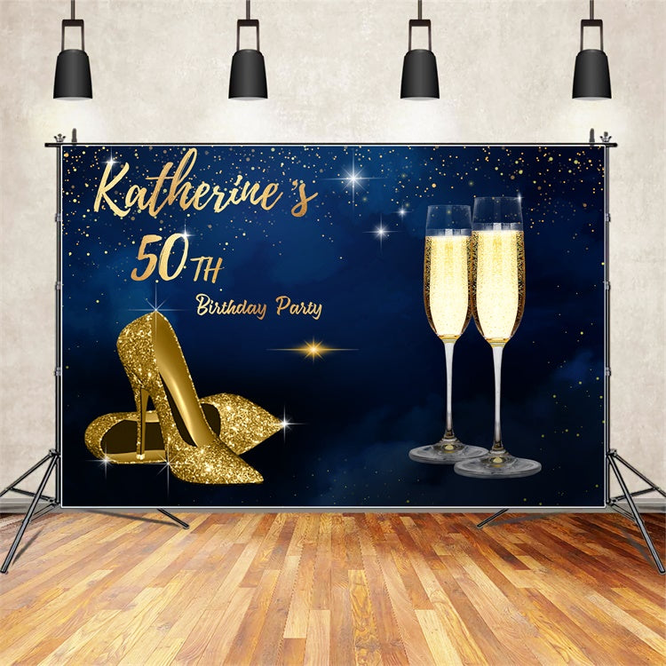 Custom 50th Birthday Backdrops Glittering Champagne Heels Backdrop UK LXX1-22