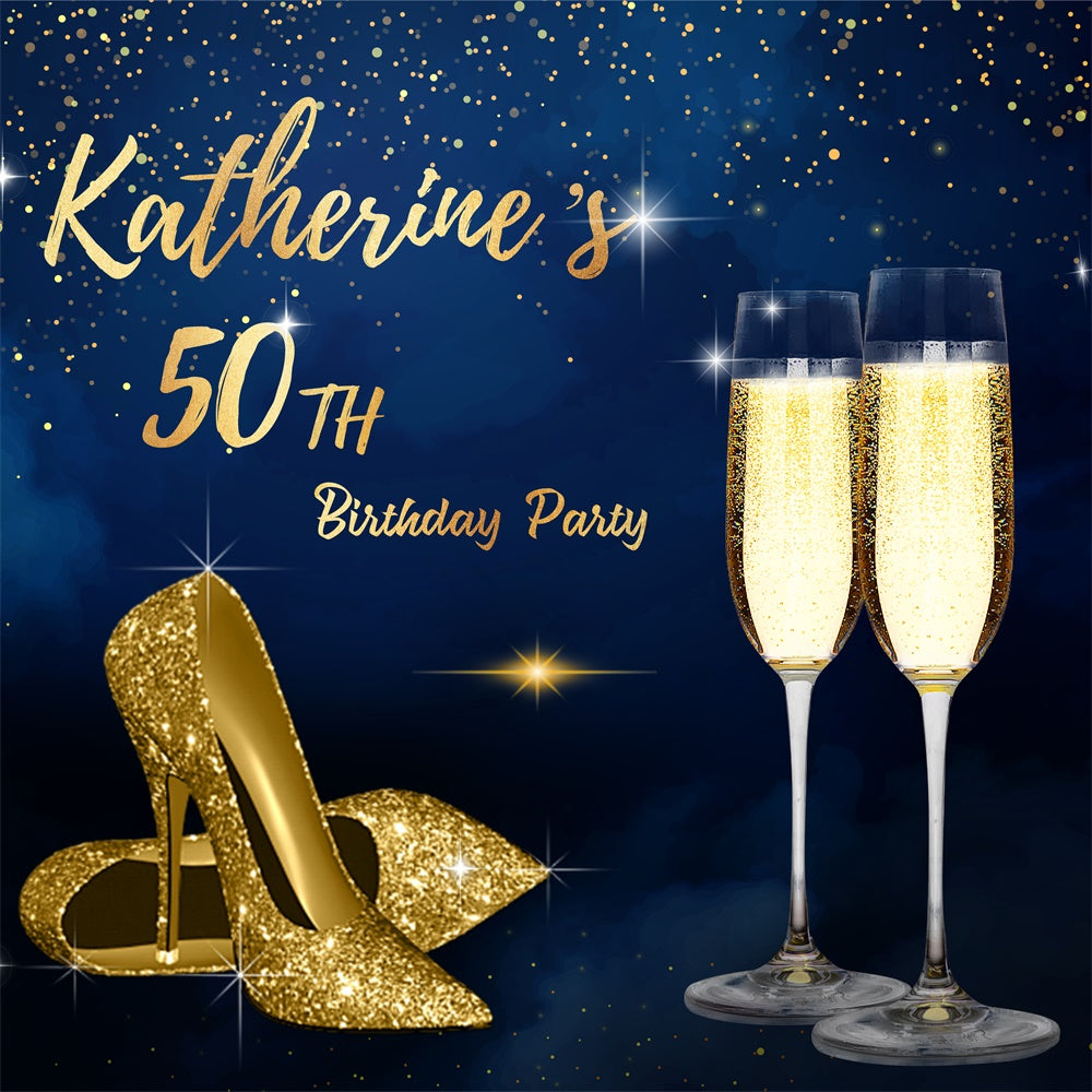 Custom 50th Birthday Backdrops Glittering Champagne Heels Backdrop UK LXX1-22