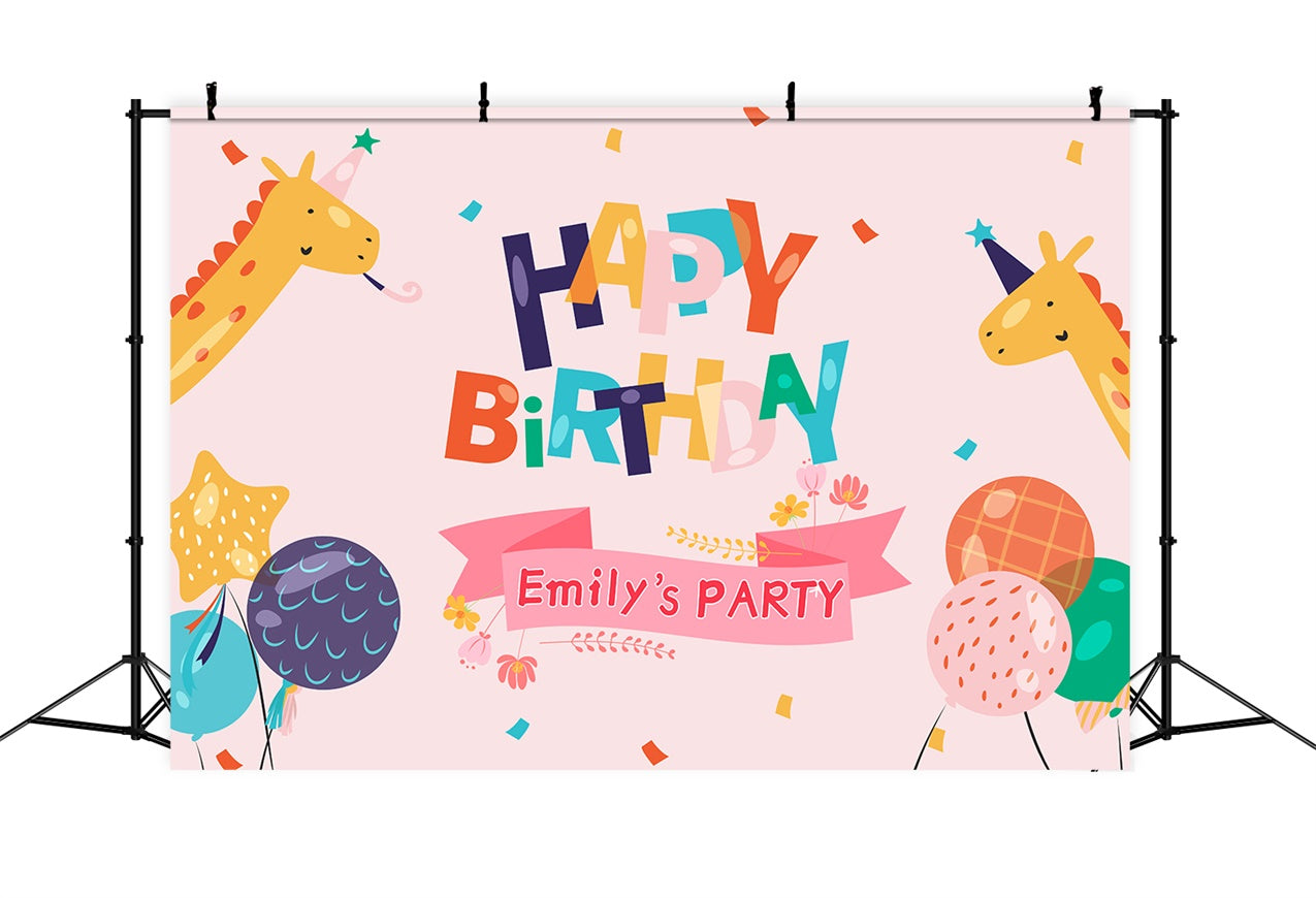 Customized Birthday Backdrop Cheerful Giraffes Balloon Backdrop UK LXX1-221