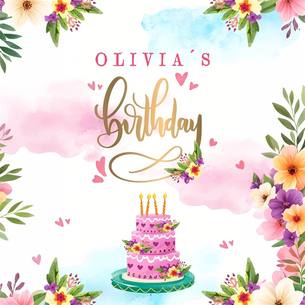 Personalized Birthday Backdrop Watercolor Cake Flower Backdrop UK LXX1-225