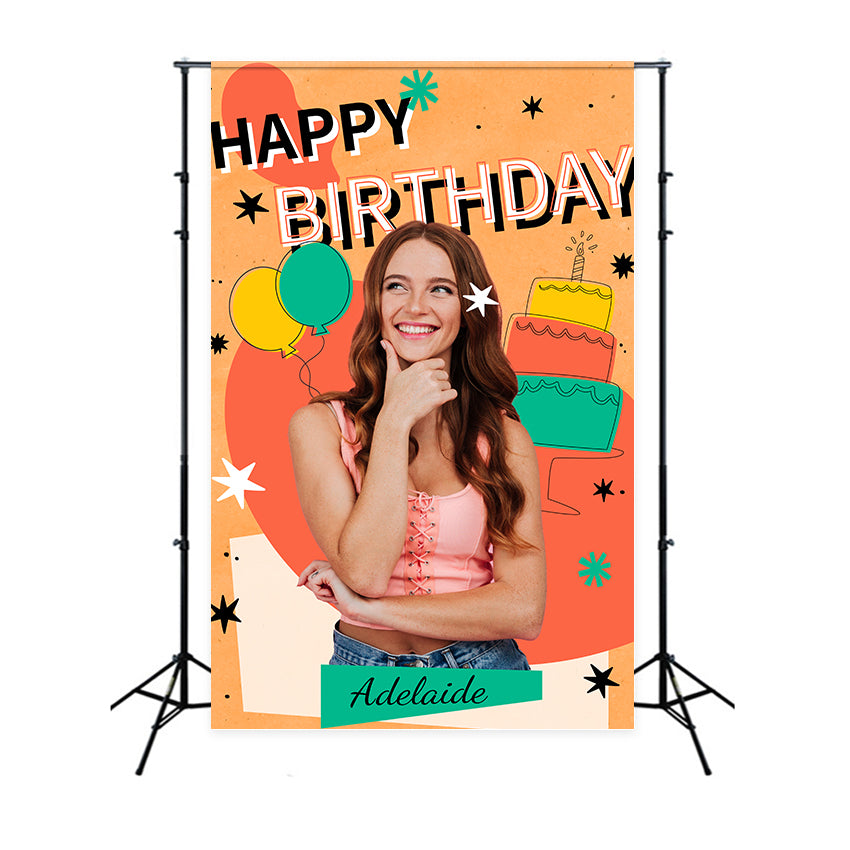 Custom Made Birthday Backdrops Colorful Balloons Cake Backdrop UK LXX1-226