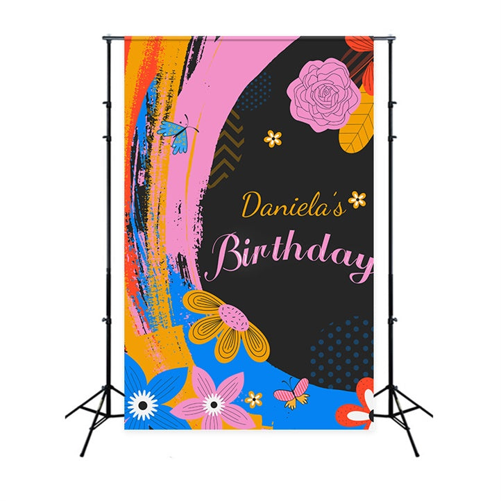 Customized Birthday Backdrop Colorful Flower Butterfly Backdrop UK LXX1-227