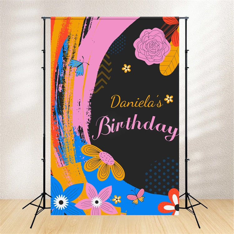 Customized Birthday Backdrop Colorful Flower Butterfly Backdrop UK LXX1-227