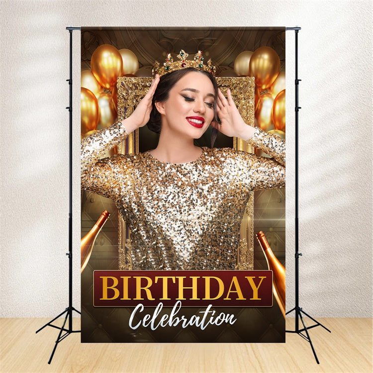 Custom Birthday Backdrops Glittering Golden Balloons Backdrop UK LXX1-229