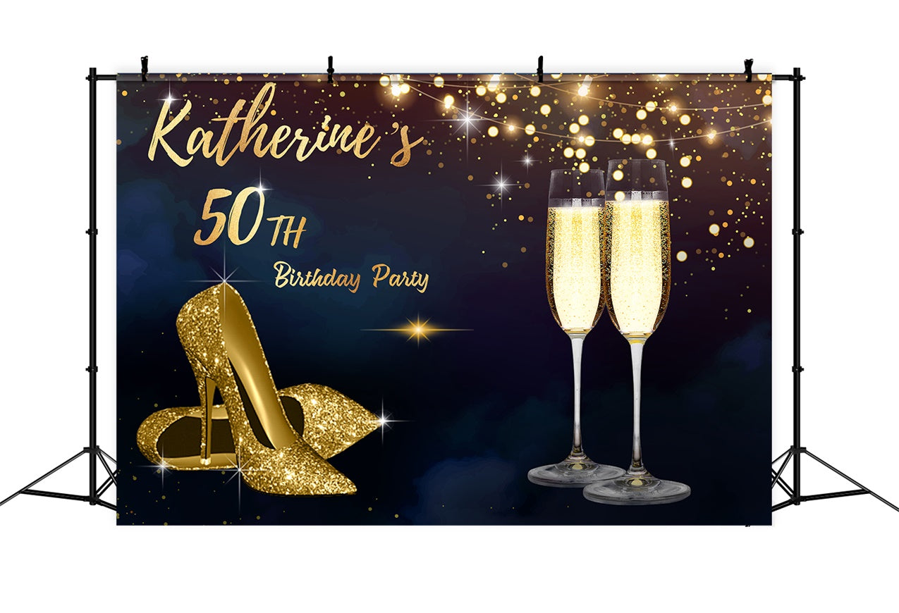 Personalized Birthday Backdrop Champagne Sparkle 50th Elegant Backdrop UK LXX1-23