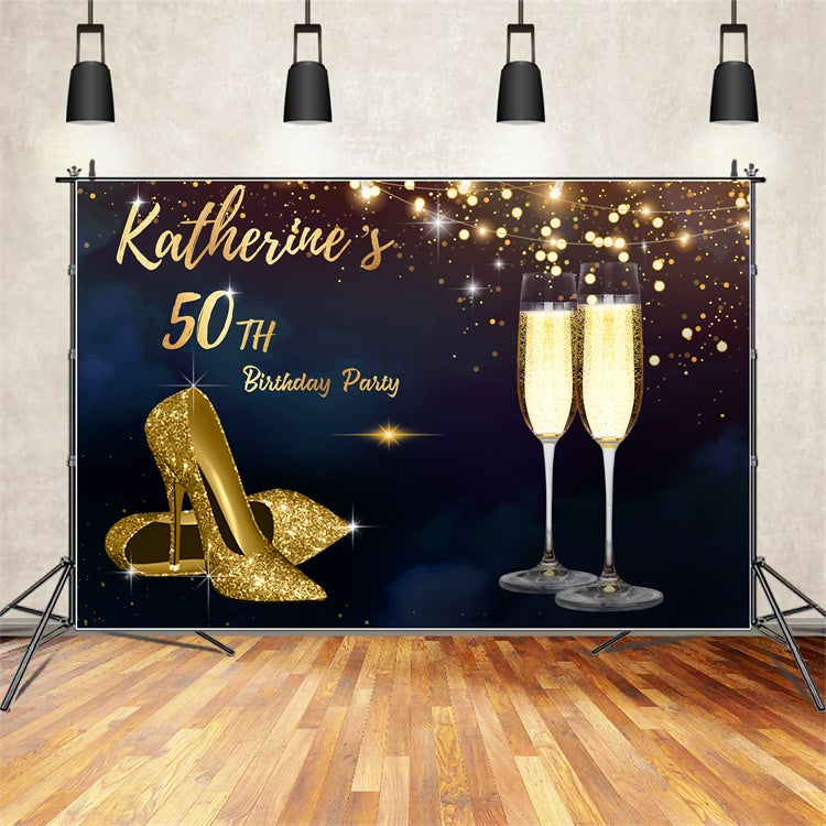 Personalized Birthday Backdrop Champagne Sparkle 50th Elegant Backdrop UK LXX1-23