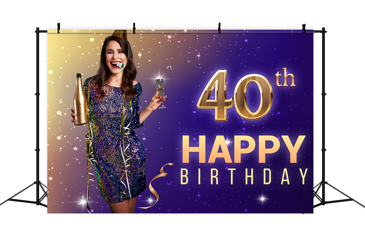 Custom Birthday Backdrops Sparkling 40th Celebration Backdrop UK LXX1-234