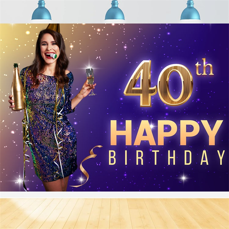 Custom Birthday Backdrops Sparkling 40th Celebration Backdrop UK LXX1-234