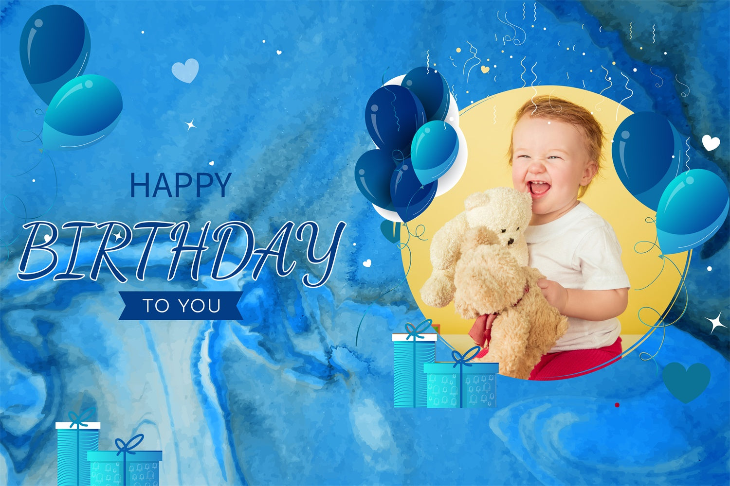 Personalized Birthday Backdrop Blue-Themed Baby Design Backdrop UK LXX1-239