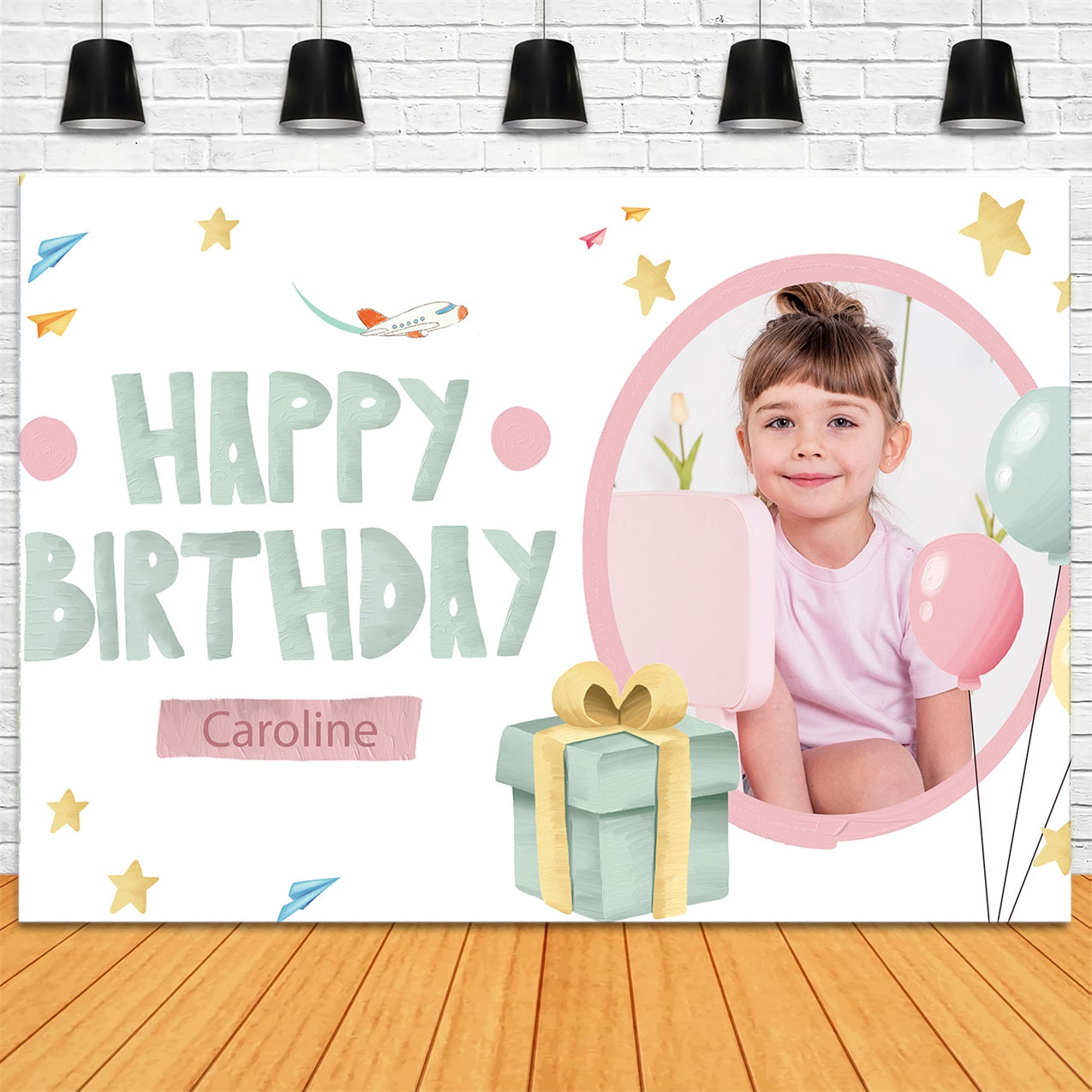 Custom Happy Birthday Backdrop Airplane Balloons Gift Backdrop UK LXX1-244