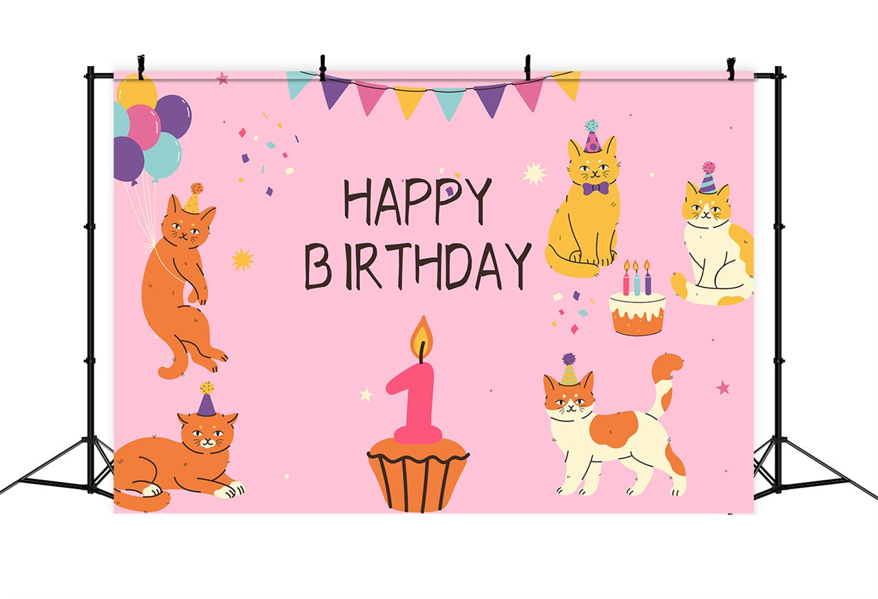 Customize Backdrop For Birthday 1st Party Cats Balloon Backdrop UK LXX1-245