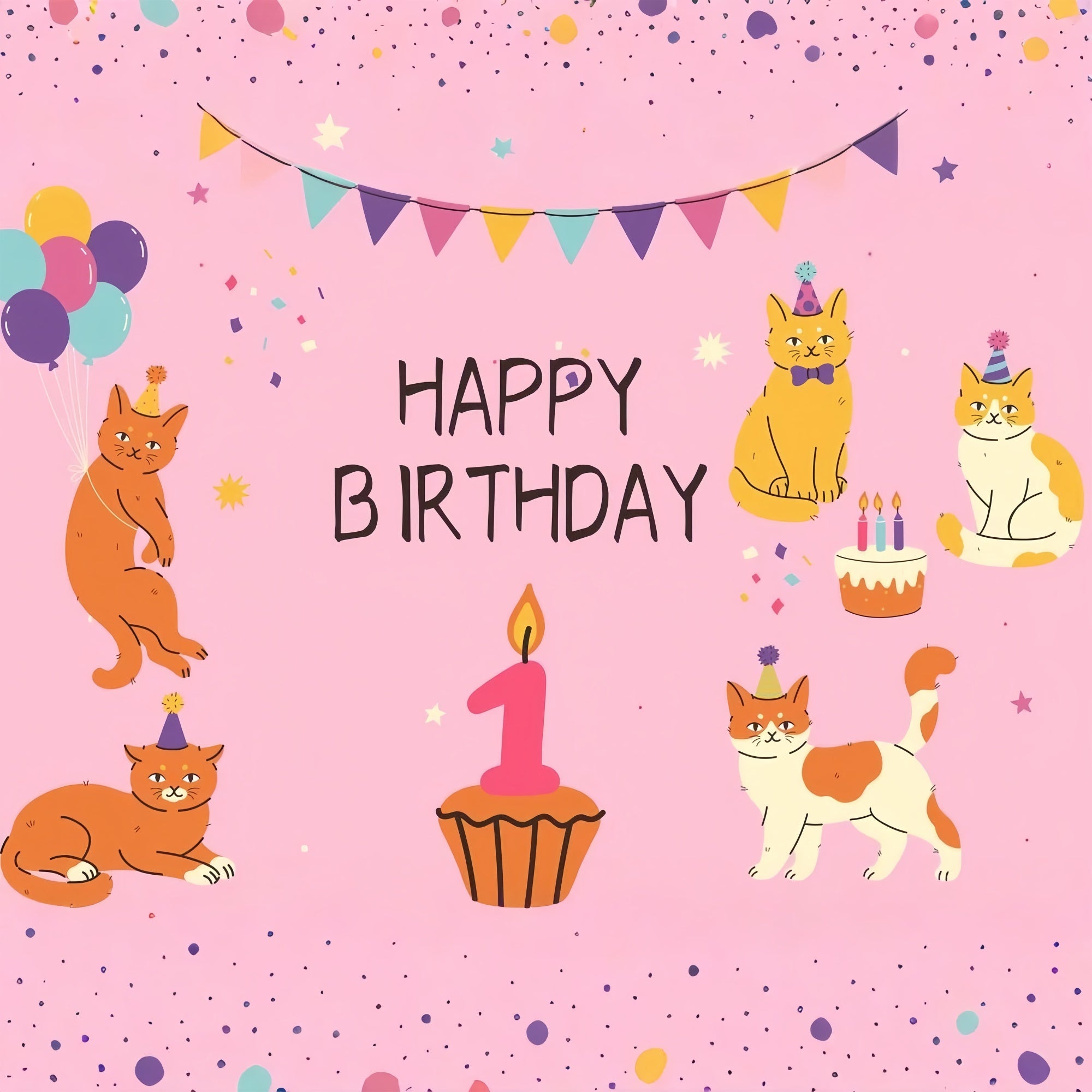 Customize Backdrop For Birthday 1st Party Cats Balloon Backdrop UK LXX1-245