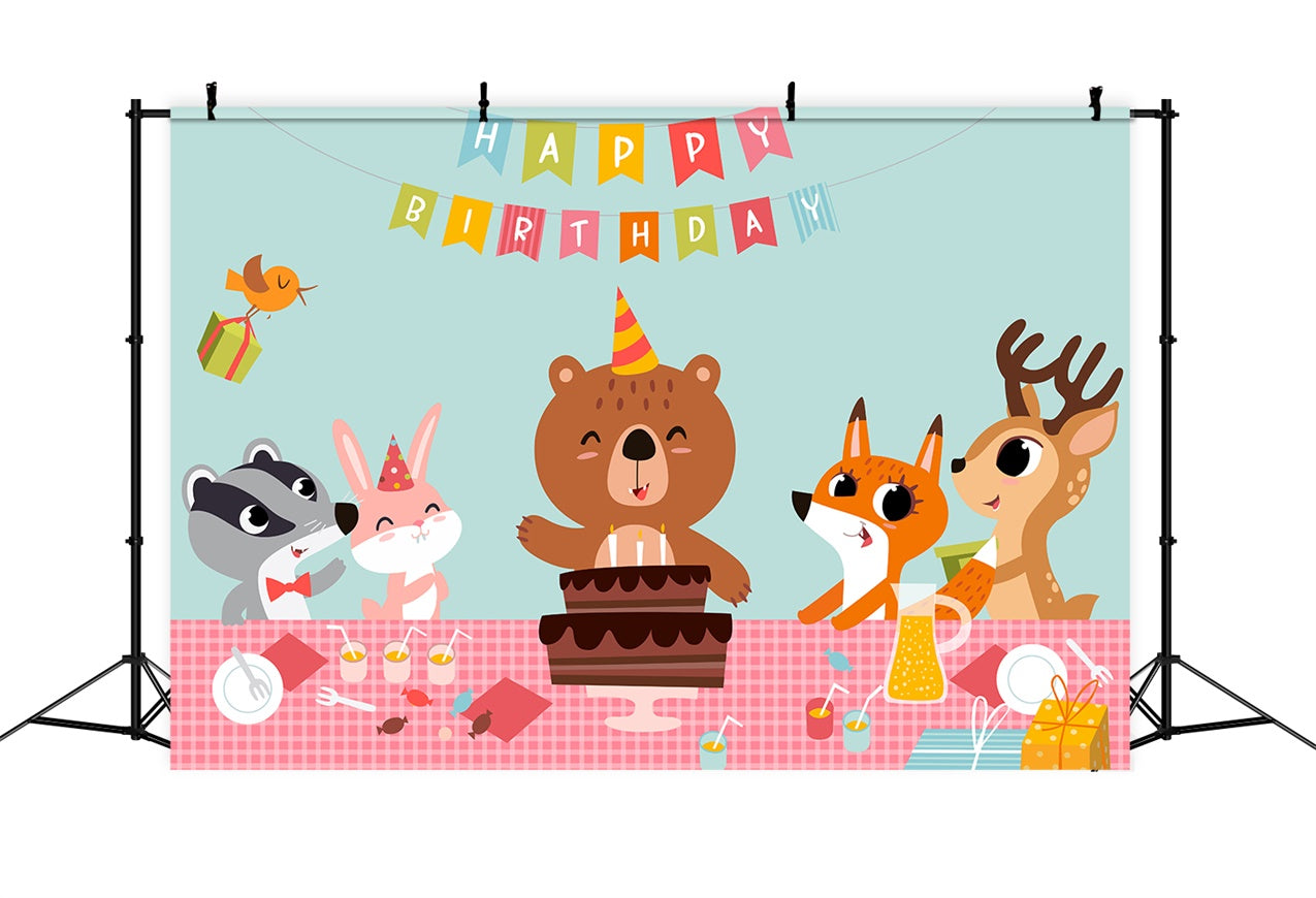 Custom Birthday Party Backdrop Happy Bear Friends Cake Backdrop UK LXX1-246