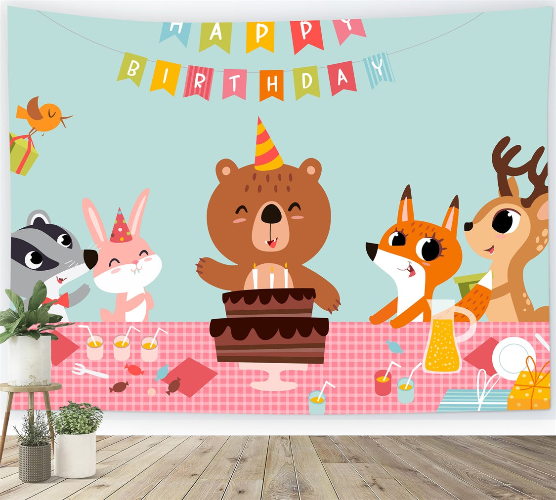 Custom Birthday Party Backdrop Happy Bear Friends Cake Backdrop UK LXX1-246