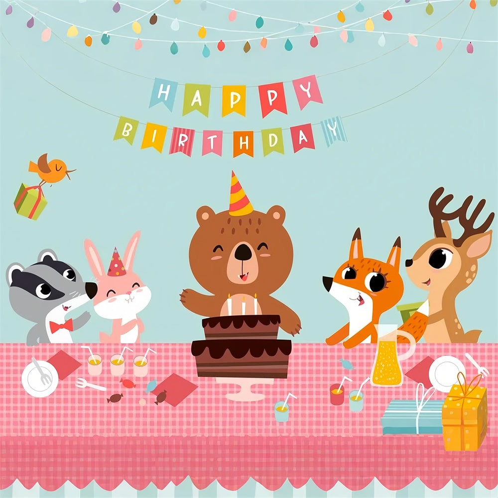 Custom Birthday Party Backdrop Happy Bear Friends Cake Backdrop UK LXX1-246