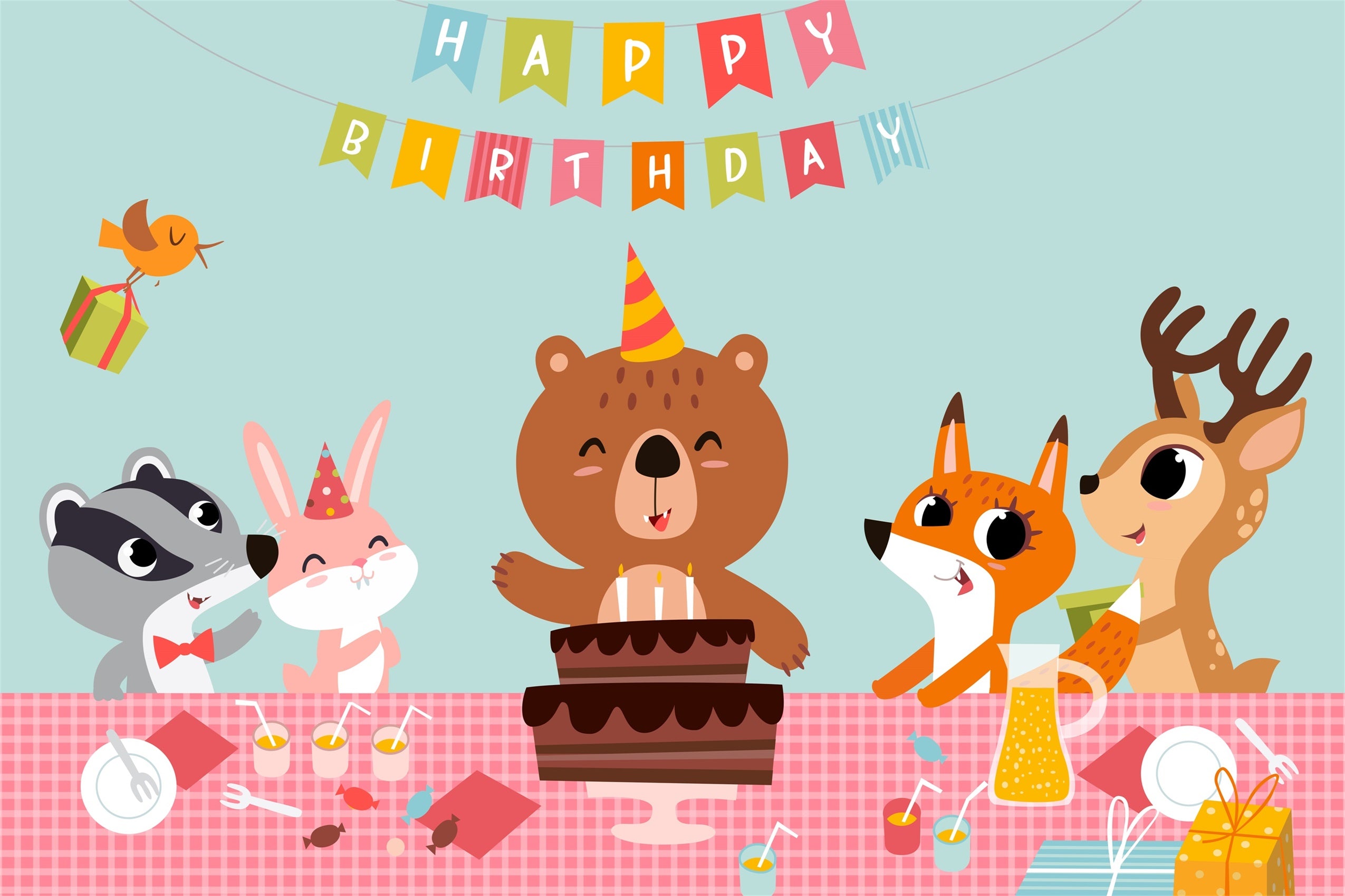 Custom Birthday Party Backdrop Happy Bear Friends Cake Backdrop UK LXX1-246