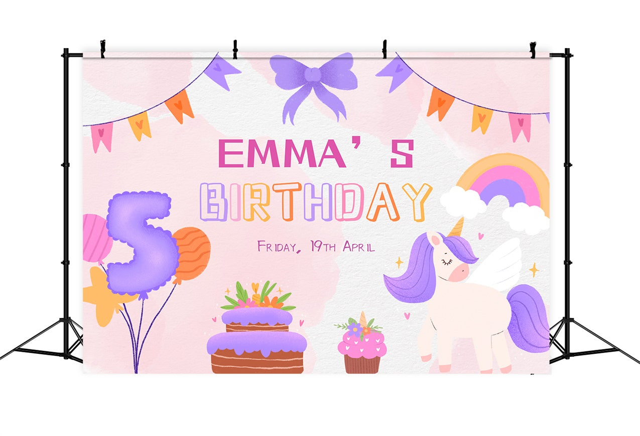 Custom Backdrop Birthday 5th Party Cake Balloons Unicorn Backdrop UK LXX1-247