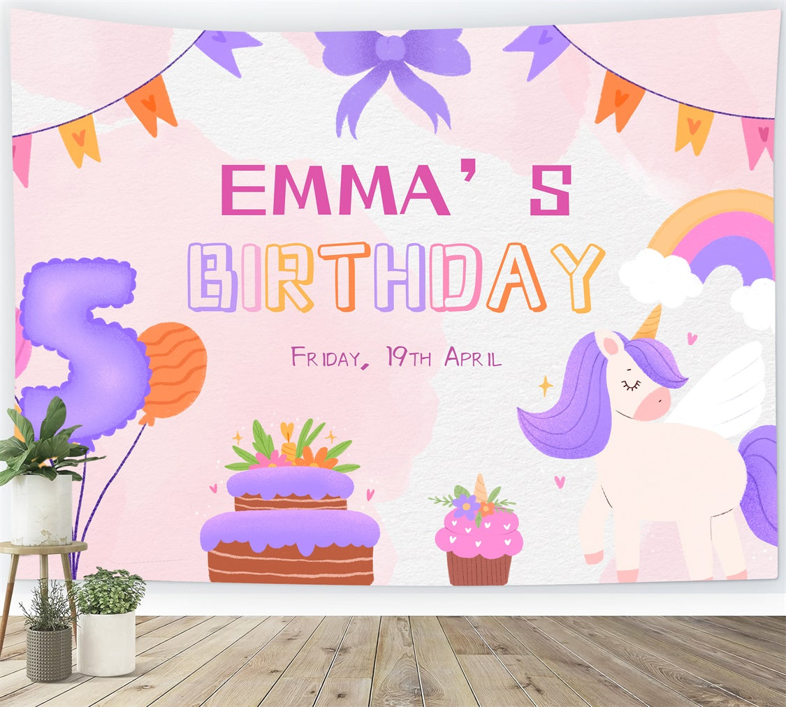 Custom Backdrop Birthday 5th Party Cake Balloons Unicorn Backdrop UK LXX1-247