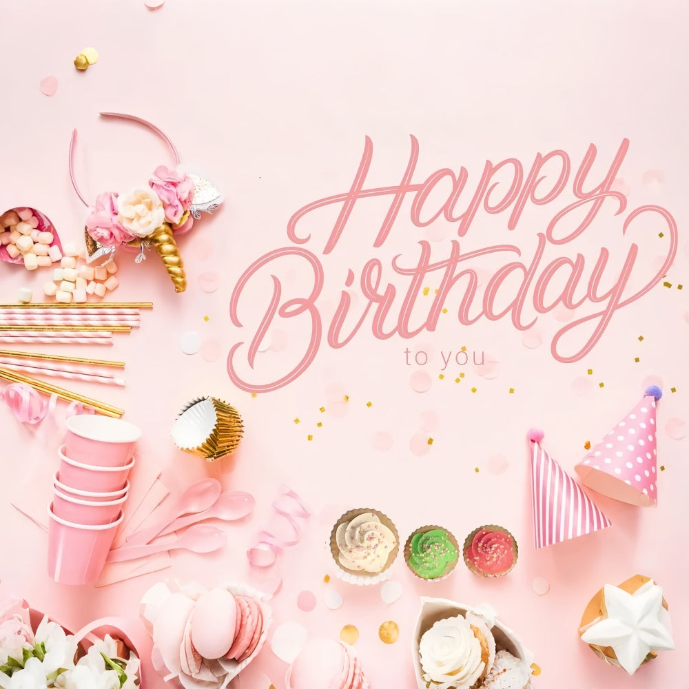 Customize Birthday Backdrop Pink Party Cupcake Photo Backdrop UK LXX1-249