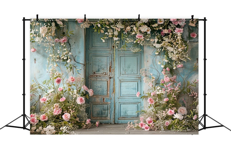 Pet Photo Backdrops Blue Door Elegant Blooms Backdrop UK LXX1-252