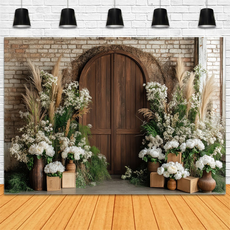 Pet Photo Backdrops Rustic Wooden Door Flower Backdrop UK LXX1-255