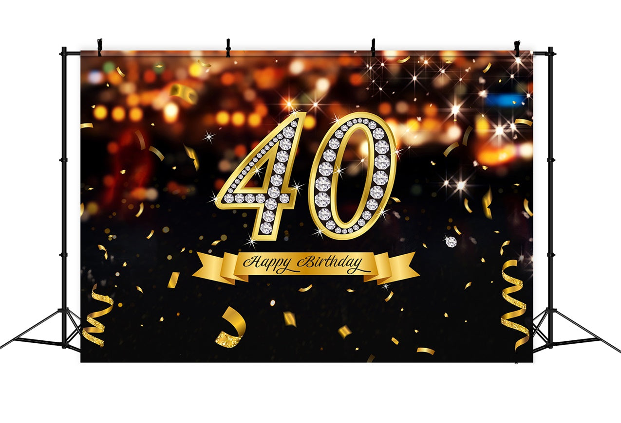 Custom Made 40th Birthday Backdrop Sparkling Diamond Gold Backdrop UK LXX1-26