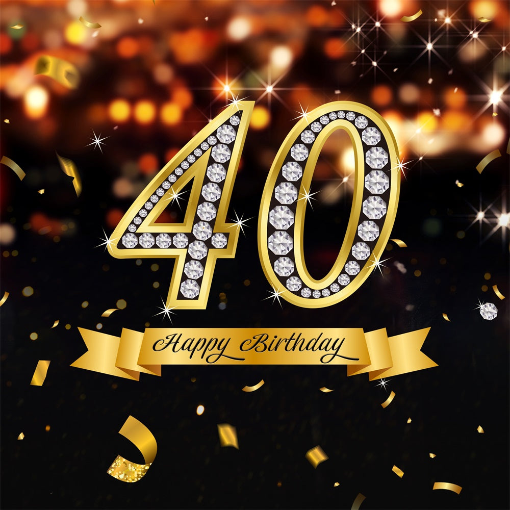 Custom Made 40th Birthday Backdrop Sparkling Diamond Gold Backdrop UK LXX1-26