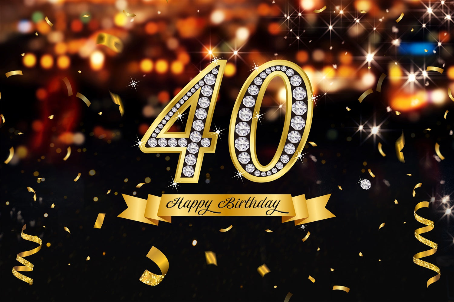 Custom Made 40th Birthday Backdrop Sparkling Diamond Gold Backdrop UK LXX1-26