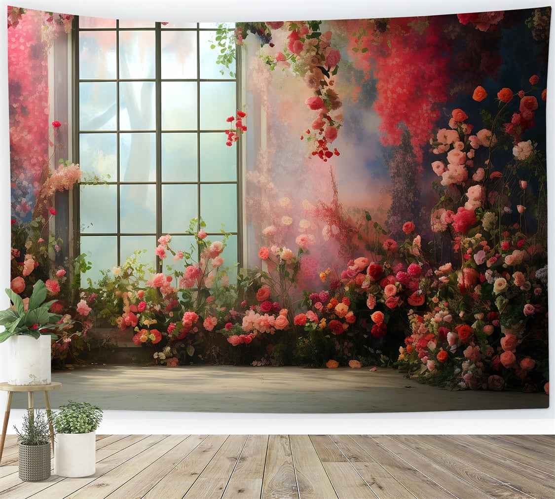 Backdrop Pet Romantic Window View Floral Backdrop UK LXX1-264