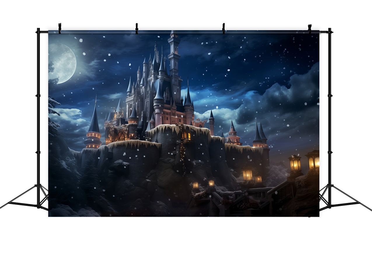 Pet Backdrops Moonlit Castle Winter Night Backdrop UK LXX1-275