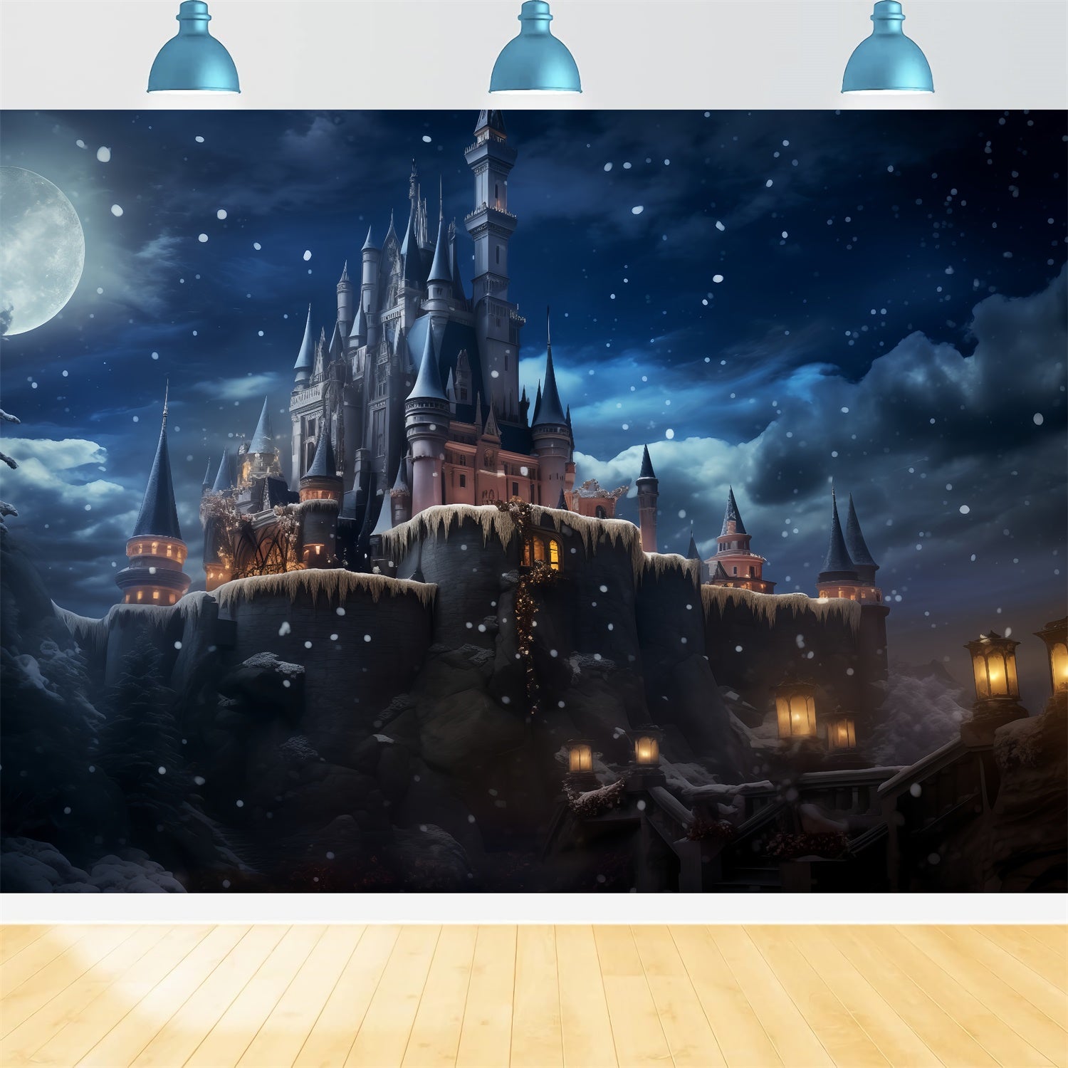 Pet Backdrops Moonlit Castle Winter Night Backdrop UK LXX1-275