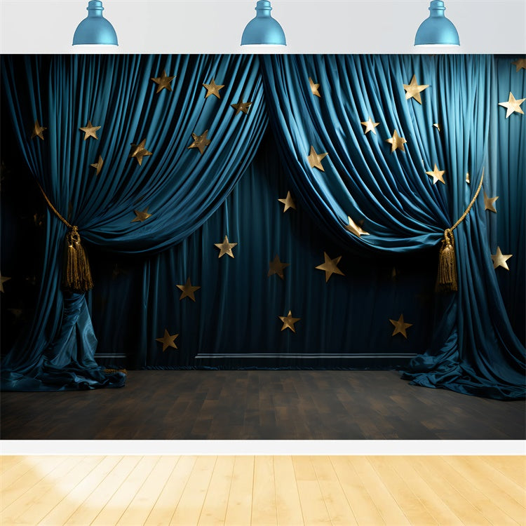 Pet Photo Backdrops Golden Star Blue Drapes Backdrop UK LXX1-277