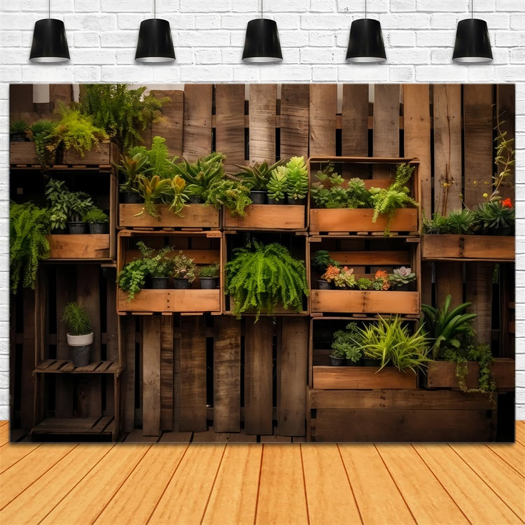 Pet Photography Backdrop Rustic Wooden Crate Plant Backdrop UK LXX1-285