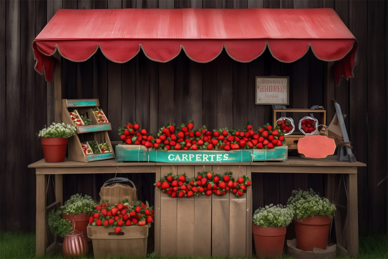 Pet Backdrops Rustic Strawberry Stand Market Backdrop UK LXX1-286