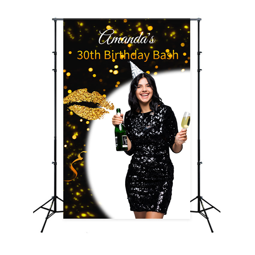 Personalized Birthday Backdrop Chic Black Gold 30th Backdrop UK LXX1-29