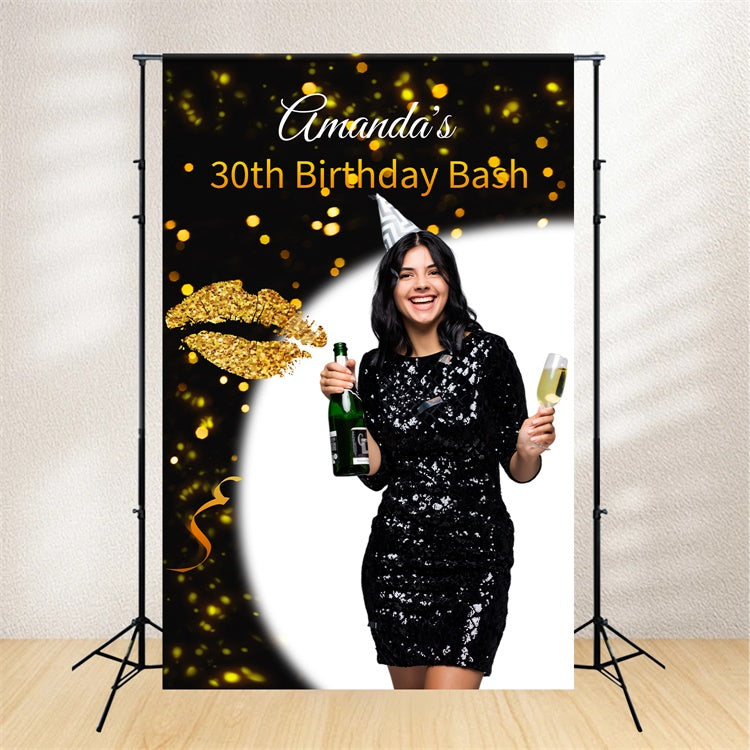 Personalized Birthday Backdrop Chic Black Gold 30th Backdrop UK LXX1-29