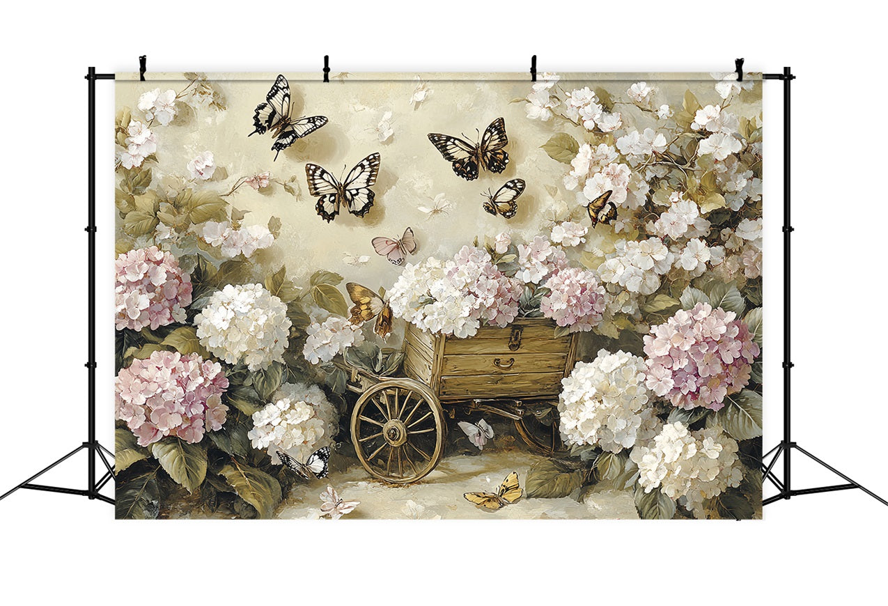 Spring Backdrop Vintage Butterfly Floral Cart Backdrop UK LXX1-3