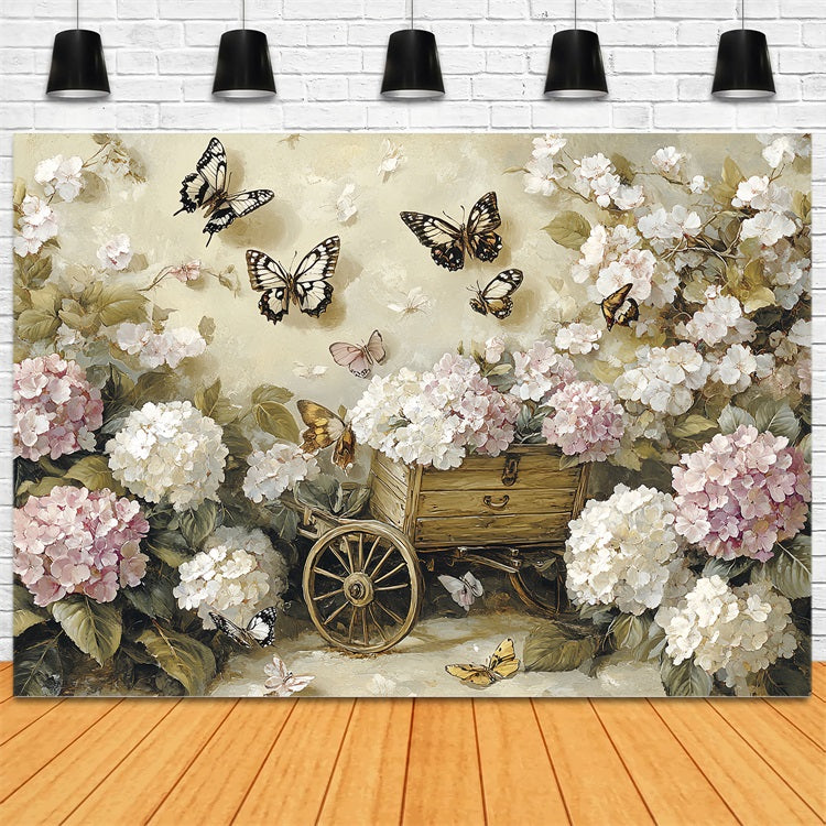 Spring Backdrop Vintage Butterfly Floral Cart Backdrop UK LXX1-3