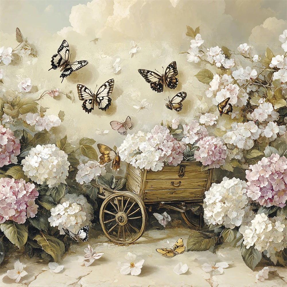 Spring Backdrop Vintage Butterfly Floral Cart Backdrop UK LXX1-3