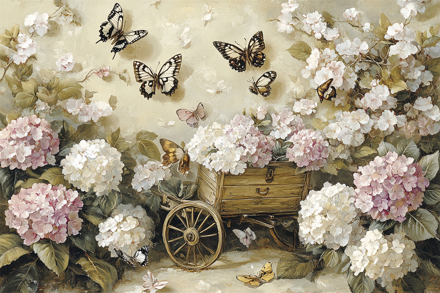 Spring Backdrop Vintage Butterfly Floral Cart Backdrop UK LXX1-3