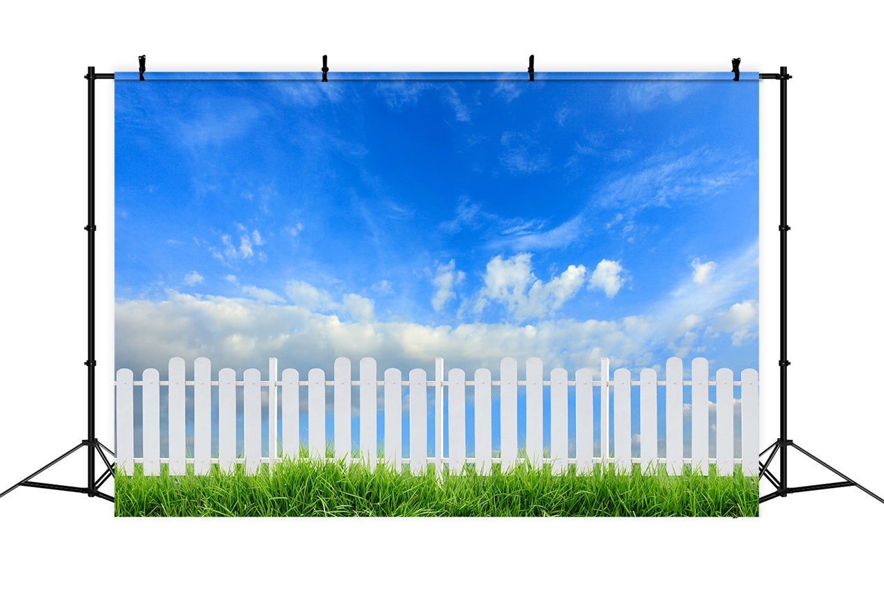 Sky Backdrop Photography Sunny Day White Fence Backdrop UK LXX1-303