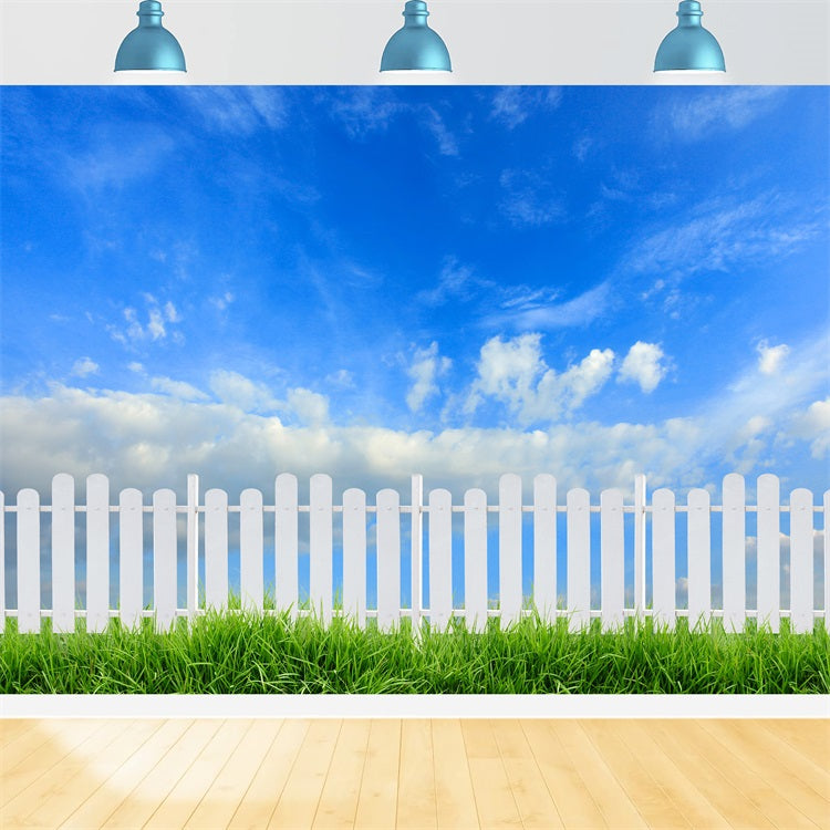 Sky Backdrop Photography Sunny Day White Fence Backdrop UK LXX1-303