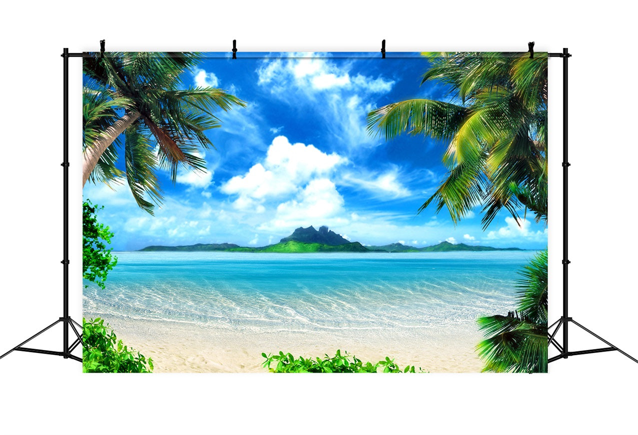 Photography Sky Backdrop Serene Ocean Palm Trees Backdrop UK LXX1-305