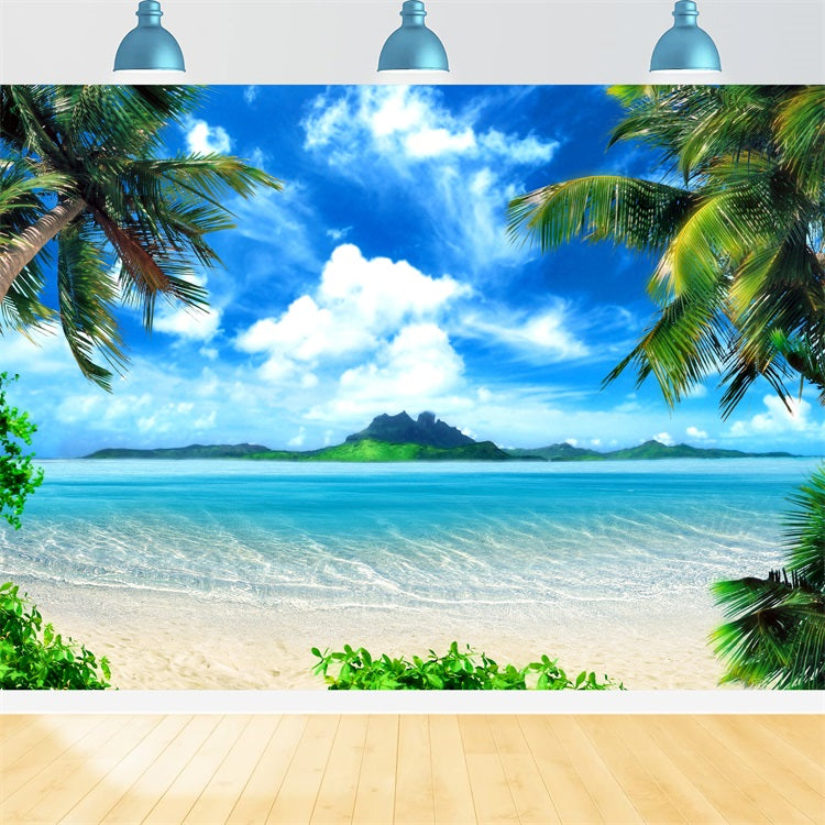 Photography Sky Backdrop Serene Ocean Palm Trees Backdrop UK LXX1-305