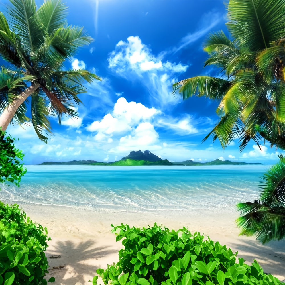 Photography Sky Backdrop Serene Ocean Palm Trees Backdrop UK LXX1-305