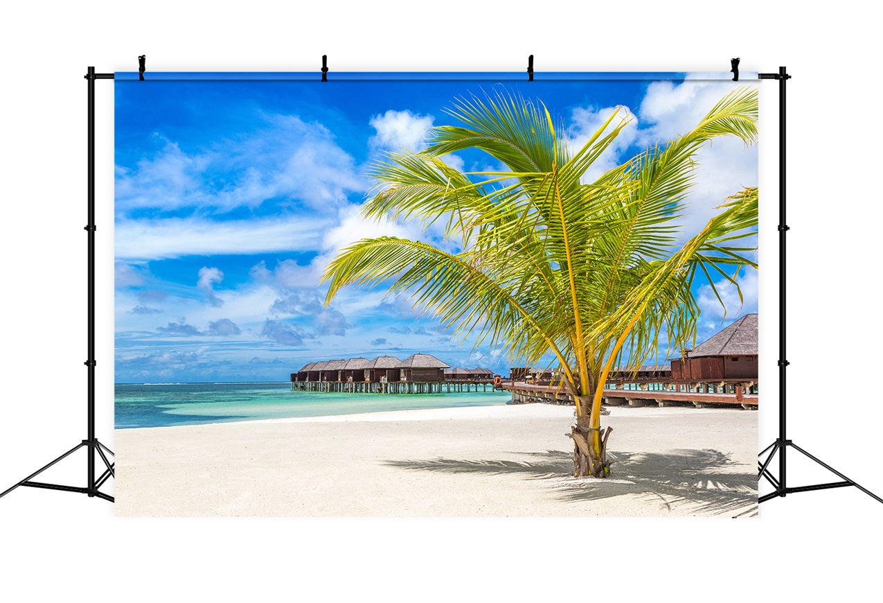 Sky Photography Backdrop Palm Tree Luxury Huts Backdrop UK LXX1-306