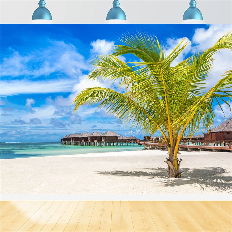 Sky Photography Backdrop Palm Tree Luxury Huts Backdrop UK LXX1-306