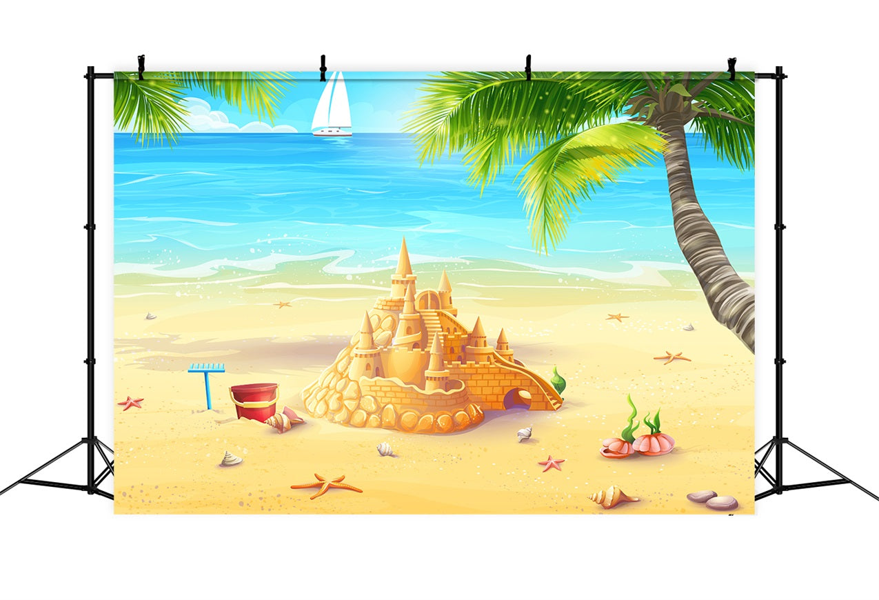 Ocean Sky Backdrop Golden Sandcastle Sunny Ocean Backdrop UK LXX1-309