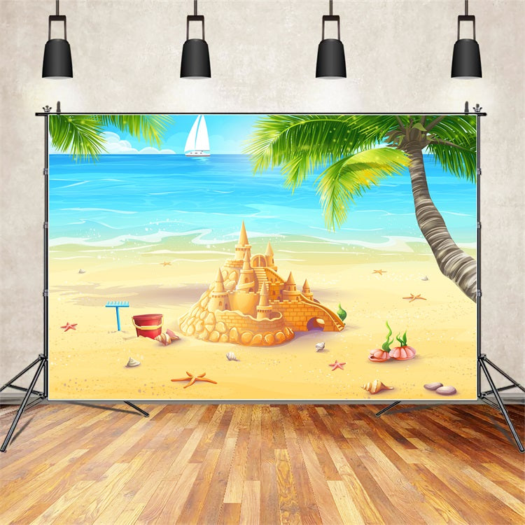 Ocean Sky Backdrop Golden Sandcastle Sunny Ocean Backdrop UK LXX1-309